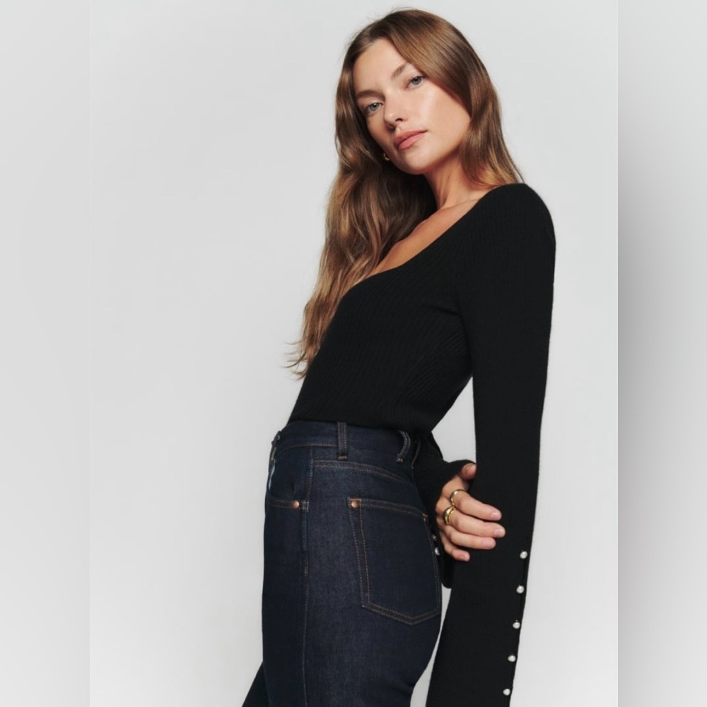Reformation Emanuele Cashmere Novelty Button Sweater M - Picture 9 of 12